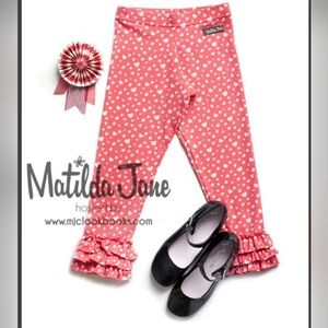 Matilda Jane Sweetheart Ruffle Leggings Size 8 Red Pink Cream Heart print
